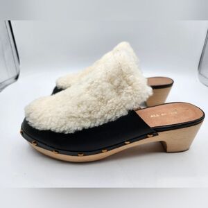 All Black Cream Shearling & Leather Mules Copper NWT Studs Sz 38
